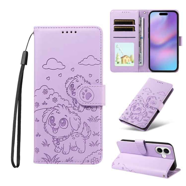 Embossed Heart Dog RFID Blocking Wallet Leather Phone Case
