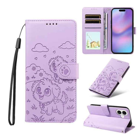 Embossed Heart Dog RFID Blocking Wallet Leather Phone Case