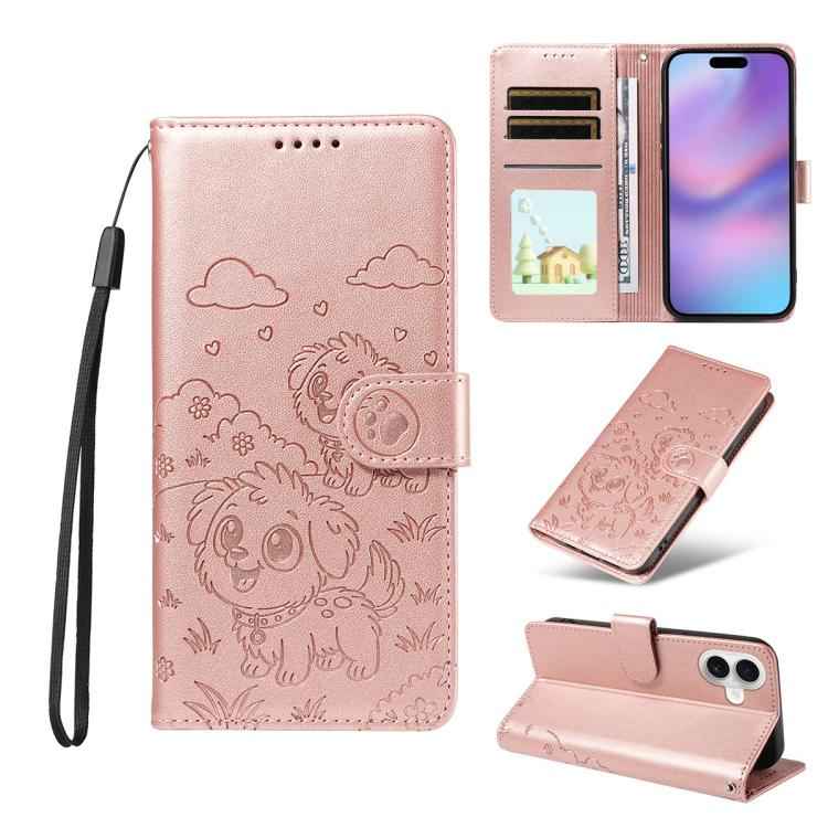 Embossed Heart Dog RFID Blocking Wallet Leather Phone Case