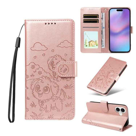 Embossed Heart Dog RFID Blocking Wallet Leather Phone Case