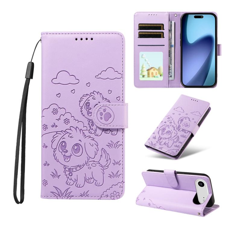 Embossed Heart Dog RFID Blocking Wallet Leather Phone Case