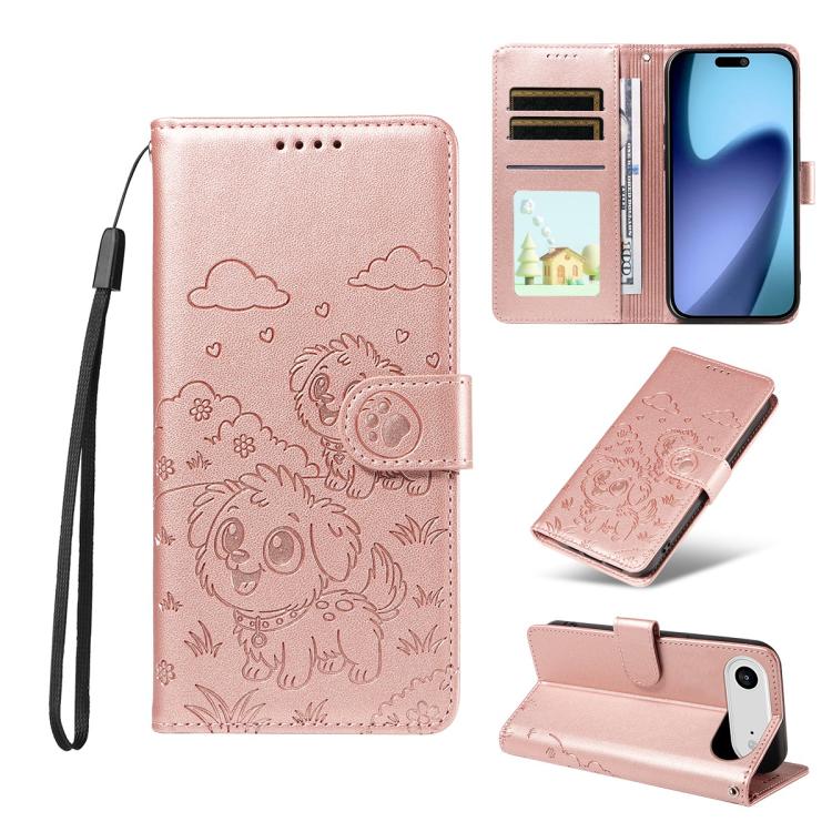 Embossed Heart Dog RFID Blocking Wallet Leather Phone Case