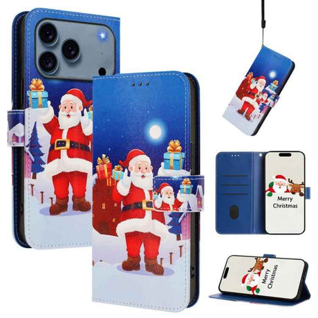 Christmas Series Buckle Leather Phone Case with Hand Strap