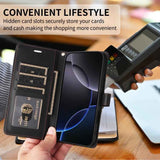Six Card Slots Buckle Leather Phone Case with Lanyard
