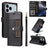 Six Card Slots Buckle Leather Phone Case with Lanyard