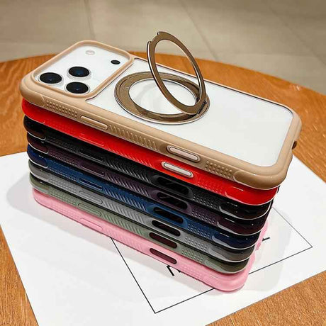 Solid Color Edge Transparency Rotation Holder MagSafe Phone Case