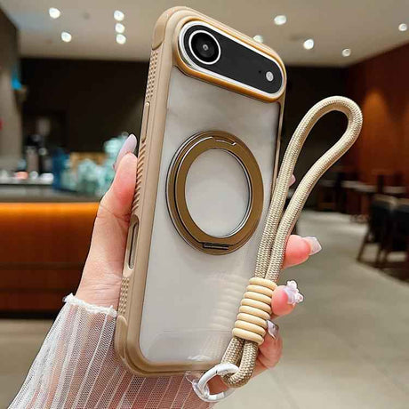 Solid Color Edge Transparency Rotation Holder MagSafe Phone Case with Wrist Strap