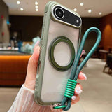 Solid Color Edge Transparency Rotation Holder MagSafe Phone Case with Wrist Strap