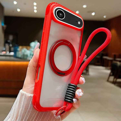 Solid Color Edge Transparency Rotation Holder MagSafe Phone Case with Wrist Strap