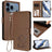 Embossed Heart Cat Leather Phone Case with Hand Strap