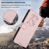 Embossed Heart Cat Leather Phone Case with Hand Strap