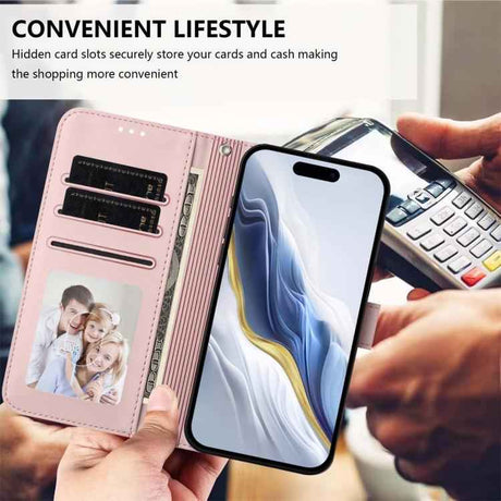 Embossed Heart Cat Leather Phone Case with Hand Strap