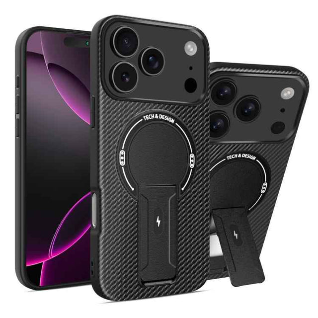 Carbon Fiber Texture MagSafe Phone Case with Holder