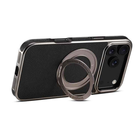 Denior A23 Magnetic Holder Electroplating Genuine Leather Phone Case
