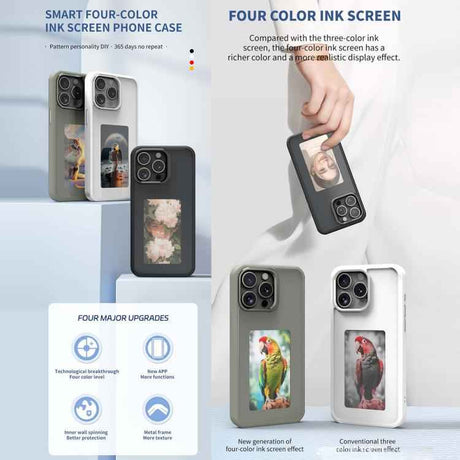 Four-Color E-ink Screen NFC DIY Phone Case, For iPhone 17 Pro Max, For iPhone 17 Pro