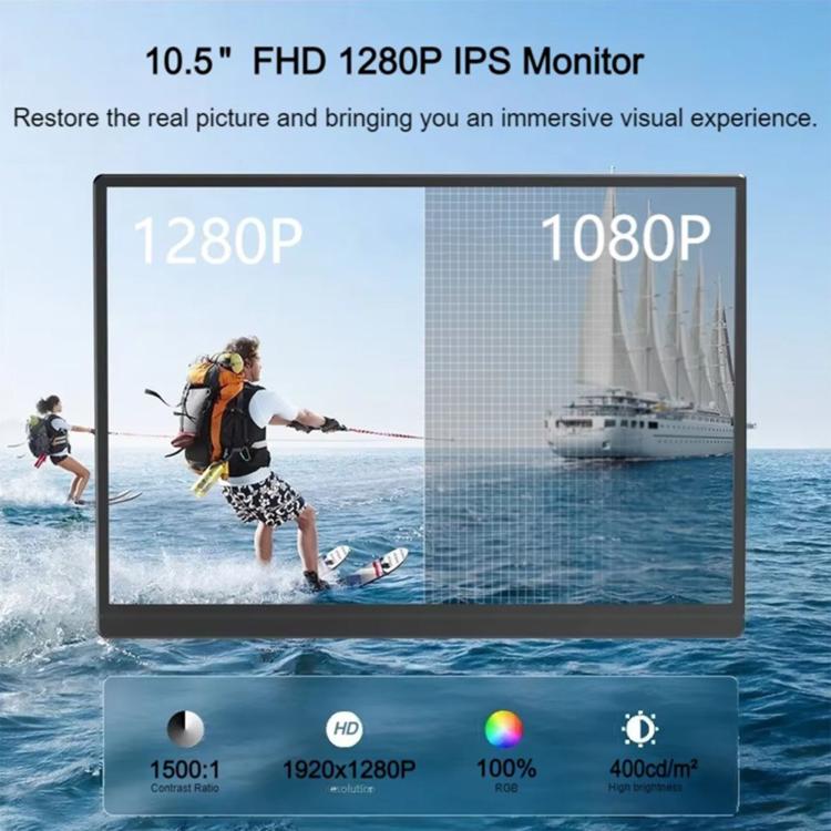 P105A01D 10.5" IPS Portable Monitor – HD, Type-C Extend, US Plug