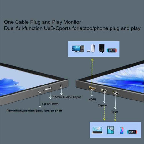 P105A01D 10.5" IPS Portable Monitor – HD, Type-C Extend, US Plug