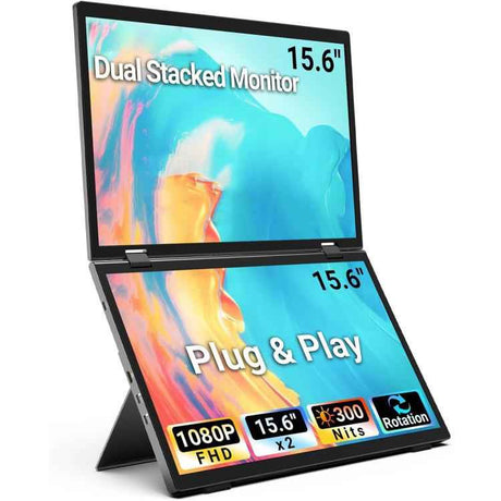S156P31D 15.6" 1080P Dual-Screen Foldable Portable Monitor with Holder