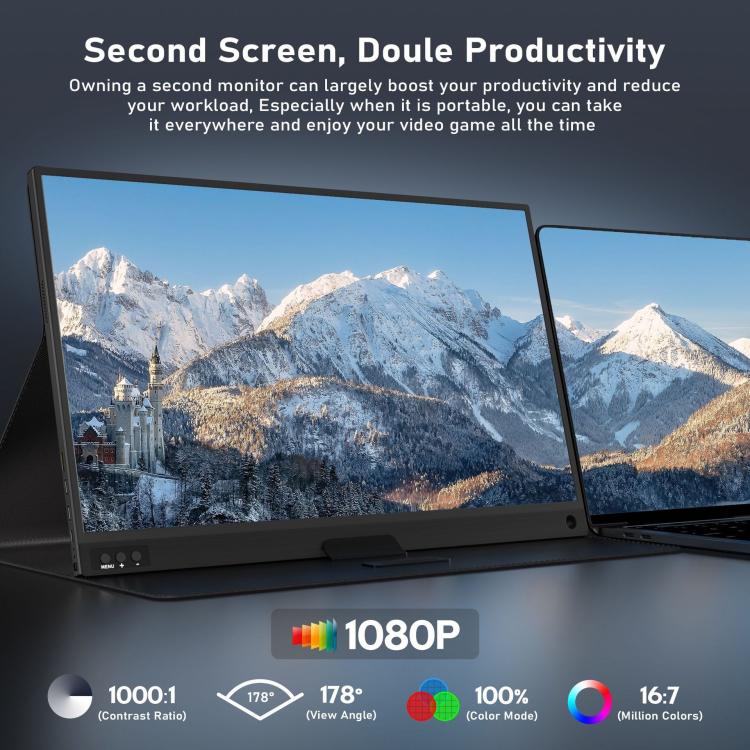 P161A11D 16.1 inch 1080P Portable Monitor Gaming Extended Screen, 16.1 inch 1080P