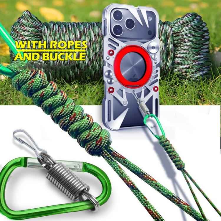 Rotating Bracket MagSafe Hollow Metal Phone Case with Lanyard, For iPhone 16 / iPhone 17 Pro Max