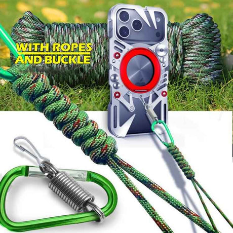 Rotating Bracket MagSafe Hollow Metal Phone Case with Lanyard, For iPhone 16 / iPhone 17 Pro Max