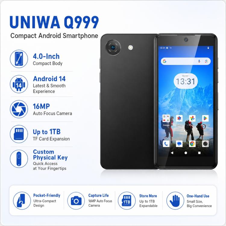UNIWA Q999 4G 4GB/64GB | 4" Android 14, Unisoc T606, OTG, Multi-Plug