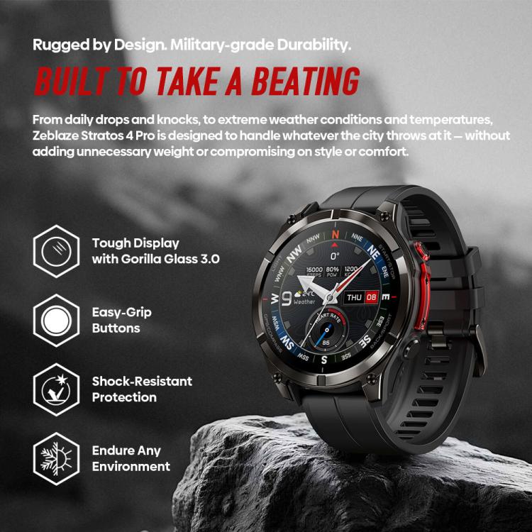 Zeblaze Stratos 4 Pro Rugged Outdoor GPS Smart Watch 1.43 inch Screen 5 ATM & IP69K Built-in Flashlight