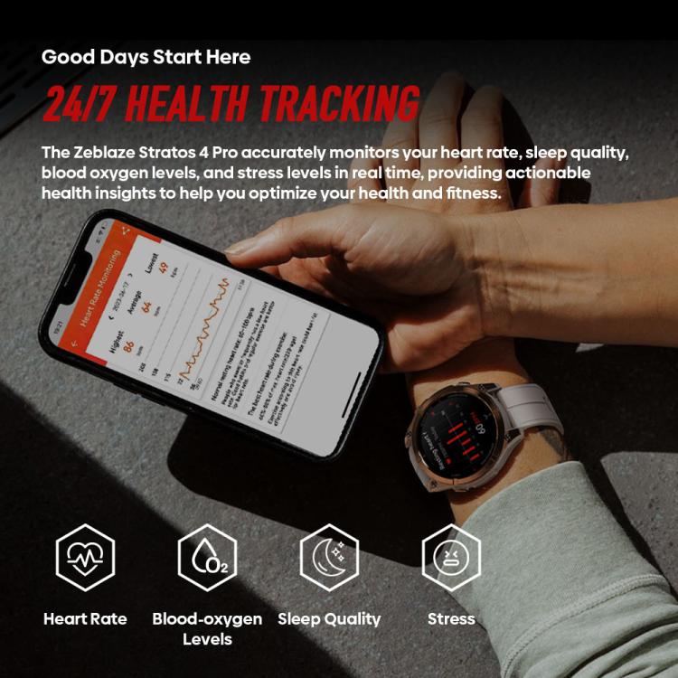 Zeblaze Stratos 4 Pro Rugged Outdoor GPS Smart Watch 1.43 inch Screen 5 ATM & IP69K Built-in Flashlight