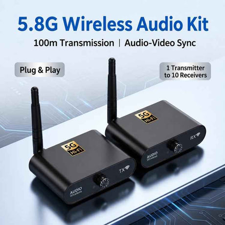 AU5810 5.8GHz Wireless Audio Transmitter & Receiver Kit – 100m Range