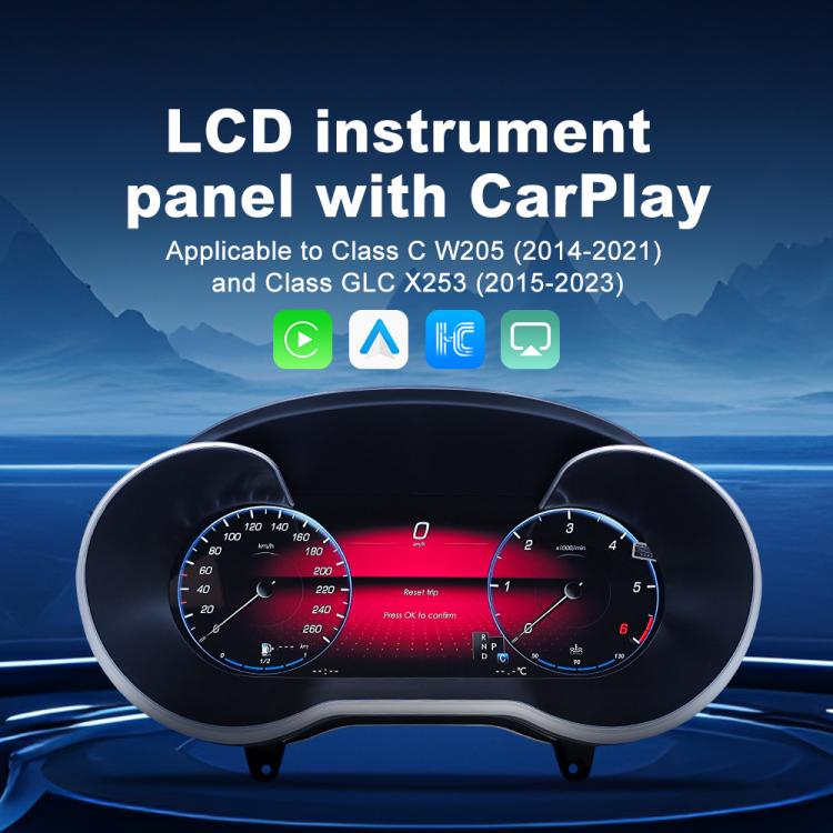 Car HD LCD Multi-Mode Digital Odometer Speedometer with CarPlay, For Mercedes-Benz W205 2014–2021