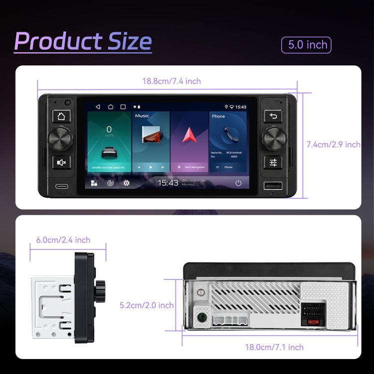 5 inch Single Din Android 15 Center Console CarPlay Car Video Navigation, Standard, Standard+Reversing Camera+Mic