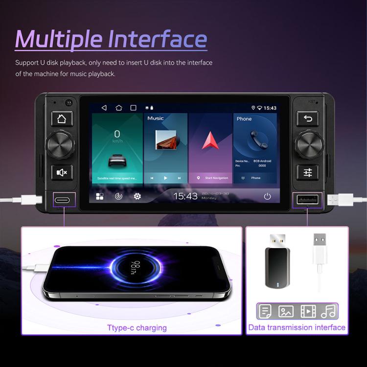 5 inch Single Din Android 15 Center Console CarPlay Car Video Navigation, Standard, Standard+Reversing Camera+Mic