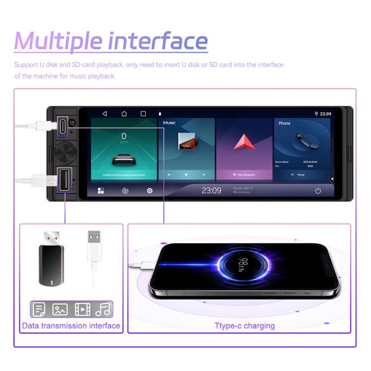 Universal 6.28 inch Single-DIN Car Center Console Display with CarPlay & Android Auto Function, Standard, with AHD Camera + Microphone