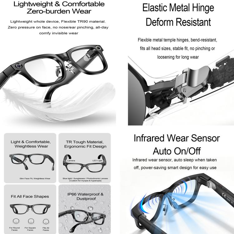 W660 Smart AI Glasses with 20MP HD Camera, BT Call, Video Recording, WiFi Transmission, Al Smart Voice Assistant, Anti Blue Light Lens, Sunglasses, Photochromic
