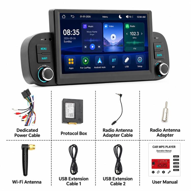 7 inch Car MP5 Player Wireless Central Control Smart Screen for Fiat Panda 2013-2020, For Fiat Panda 2013-2020