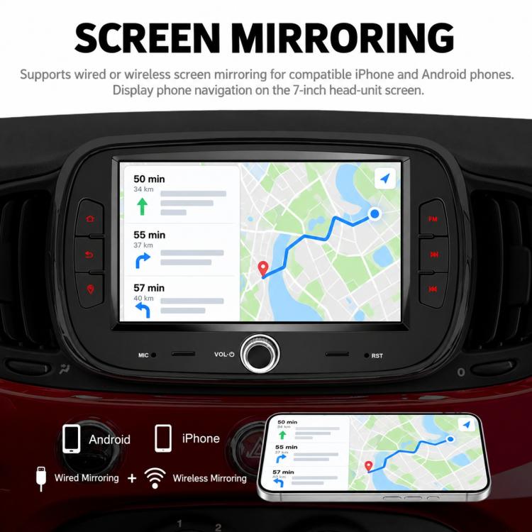 7 inch Car MP5 Player Wireless Central Control Smart Screen for Fiat 500 2016-2019, For Fiat 500 2016-2019