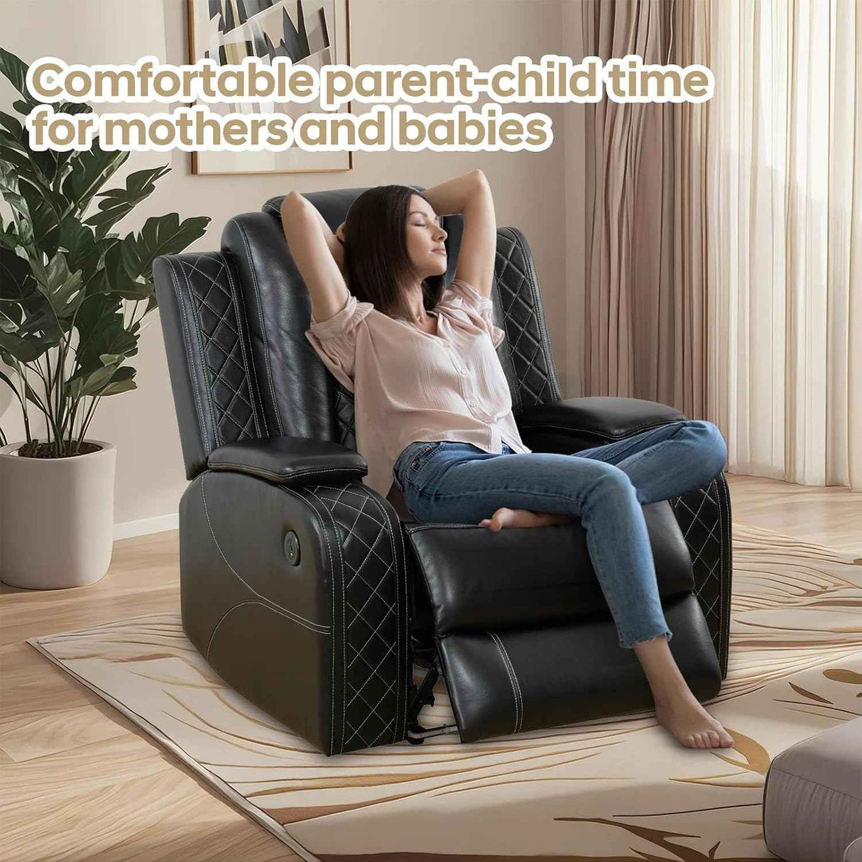 Oversized Dual Motor Power Recliner Chair - 105-175° Adjustable, USB Port, Black Faux Leather for Home Theater/Game Room/RV/Living Room