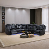 [US warehouse] Black Breathing Leather 3-Piece Living Room Recliner Sofa