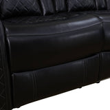 [US warehouse] Black Breathing Leather 3-Piece Living Room Recliner Sofa