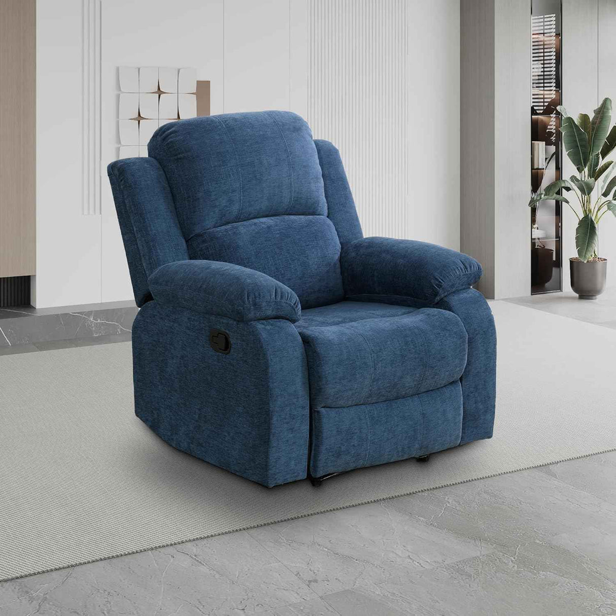 Living Room Furniture Set, Fabric Recliner Sofa Set with Cup Holder/Storage Console, Manual Reclining Sofa Set Recliner Couch for Home/Theater Seating/Office/RV (Recliner Chair, Blue)