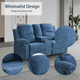 Living Room Furniture Set, Fabric Recliner Sofa Set with Cup Holder/Storage Console, Manual Reclining Sofa Set Recliner Couch for Home/Theater Seating/Office/RV Car (Recliner Loveseat, Blue)