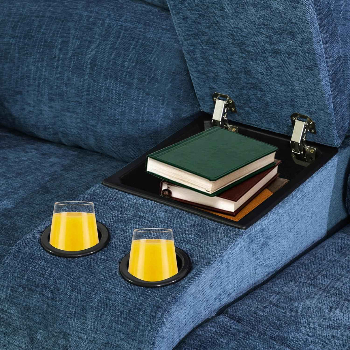 Living Room Furniture Set, Fabric Recliner Sofa Set with Cup Holder/Storage Console, Manual Reclining Sofa Set Recliner Couch for Home/Theater Seating/Office/RV Car (Recliner Loveseat, Blue)