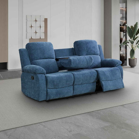 Living Room Furniture Set, Fabric Recliner Sofa Set with Cup Holder/Storage Console, Manual Reclining Sofa Set Recliner Couch for Home/Theater Seating/Office/RV (3 Seater Recliner Sofa, Blue)