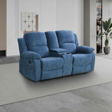 Living Room Furniture Set, Fabric Recliner Sofa Set with Cup Holder/Storage Console, Manual Reclining Sofa Set Recliner Couch for Home/Theater Seating/Office/RV Car (Recliner Loveseat, Blue)