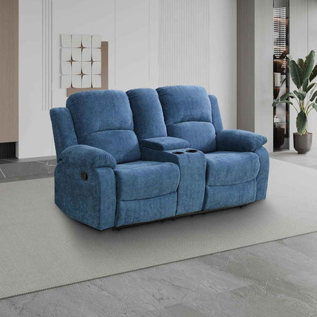 Living Room Furniture Set, Fabric Recliner Sofa Set with Cup Holder/Storage Console, Manual Reclining Sofa Set Recliner Couch for Home/Theater Seating/Office/RV Car (Recliner Loveseat, Blue)