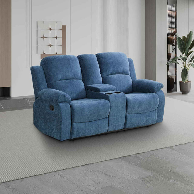 Living Room Furniture Set, Fabric Recliner Sofa Set with Cup Holder/Storage Console, Manual Reclining Sofa Set Recliner Couch for Home/Theater Seating/Office/RV Car (Recliner Loveseat, Blue)