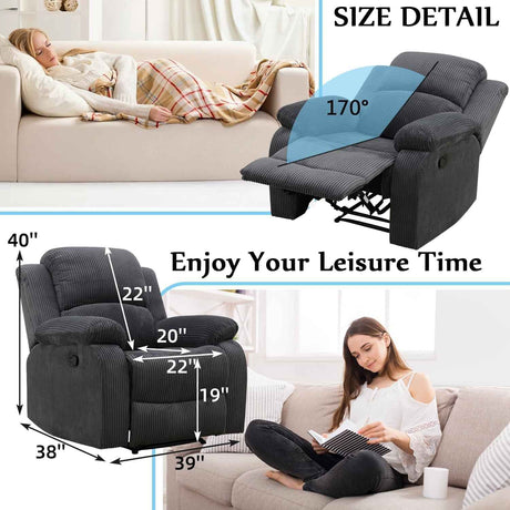 LYDARZ Multifunctional Corduroy Recliner Chair - 115°-160° Adjustable, Ergonomic & Heavy-Duty
