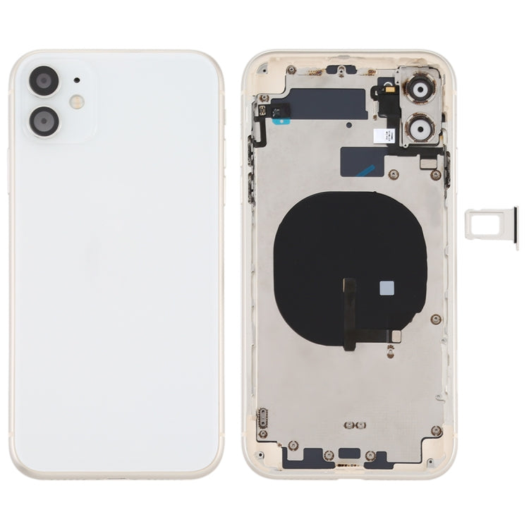 Tapa trasera de batería para iPhone 11 con teclas laterales, bandeja para tarjetas, cable flexible de encendido y volumen, módulo de carga inalámbrica - Tapa trasera de batería resistente para iPhone 11