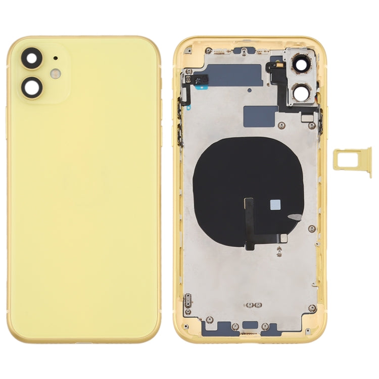 Tapa trasera de batería para iPhone 11 con teclas laterales, bandeja para tarjetas, cable flexible de encendido y volumen, módulo de carga inalámbrica - Tapa trasera de batería resistente para iPhone 11