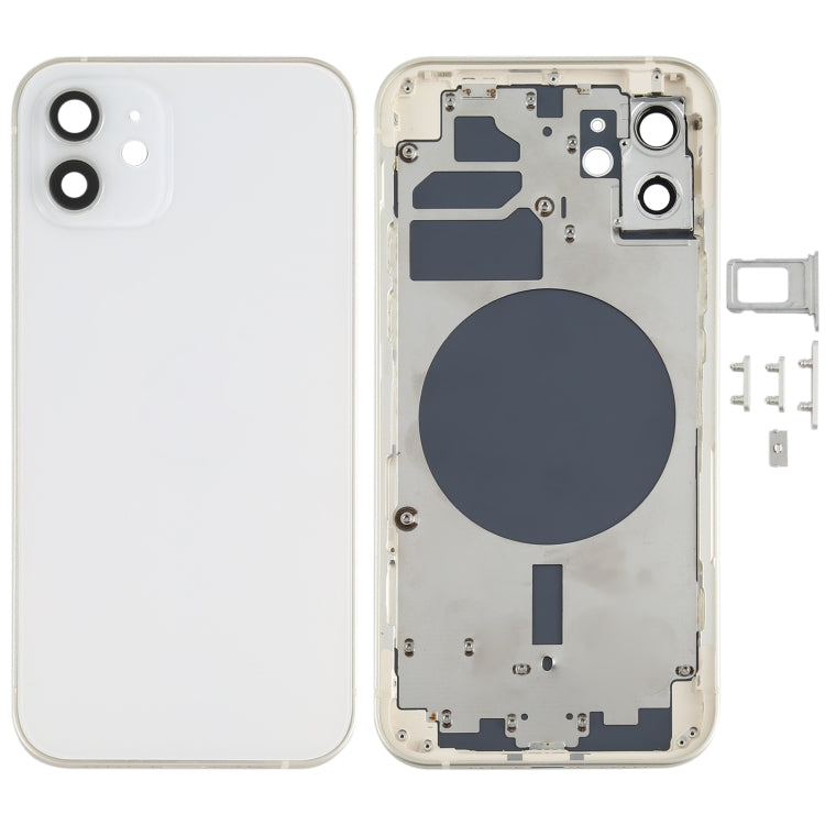 Carcasa trasera blanca premium para iPhone 12 con bandeja para tarjeta SIM, teclas laterales y lente de cámara